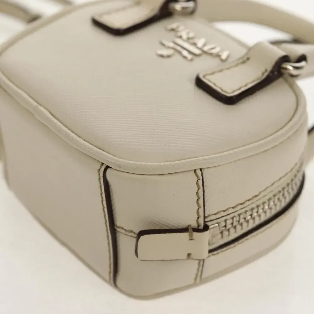 Prada Pouch Saffiano Ivory Silver White